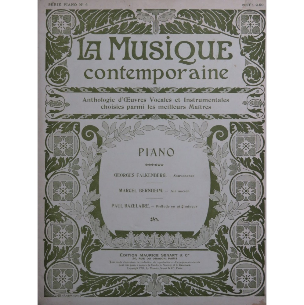 FALKENBERG BERNHEIM BAZELAIRE Pièces Piano 1913