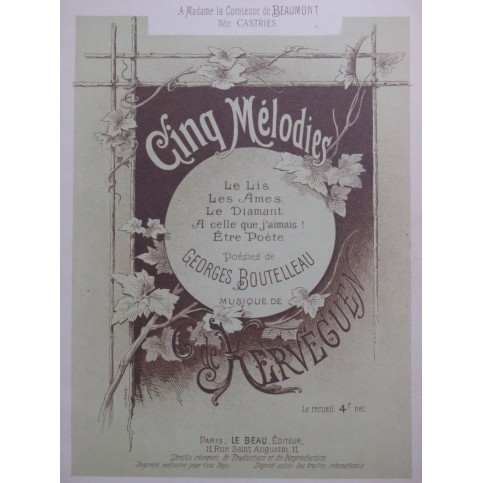 DE KERVÉGUEN Guy Cinq Mélodies Chant Piano XIXe