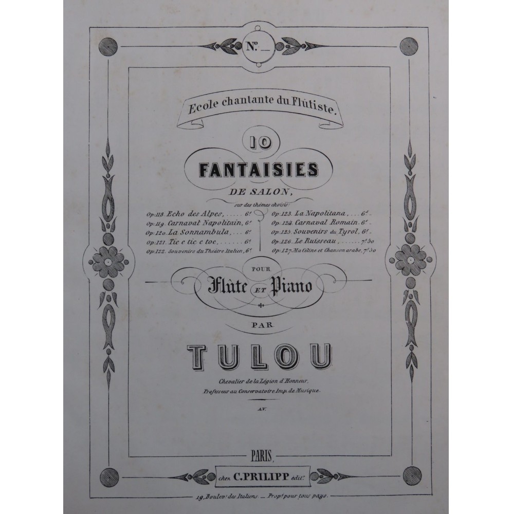 TULOU Jean-Louis Le Ruisseau op 126 Piano Flûte XIXe