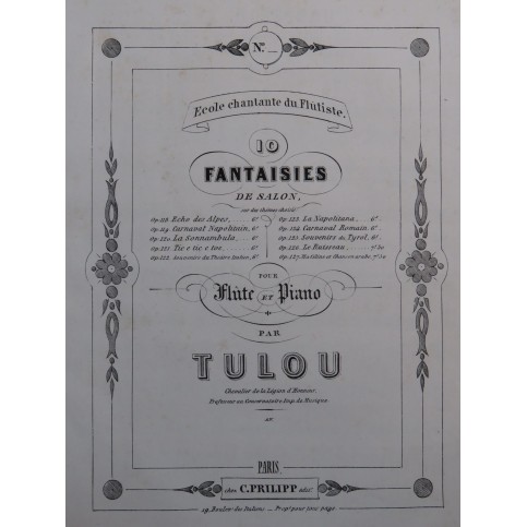 TULOU Jean-Louis Le Ruisseau op 126 Piano Flûte XIXe