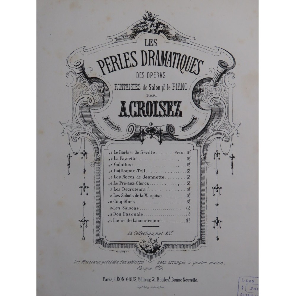 CROISEZ Alexandre Guillaume Tell Caprice Piano ca1865