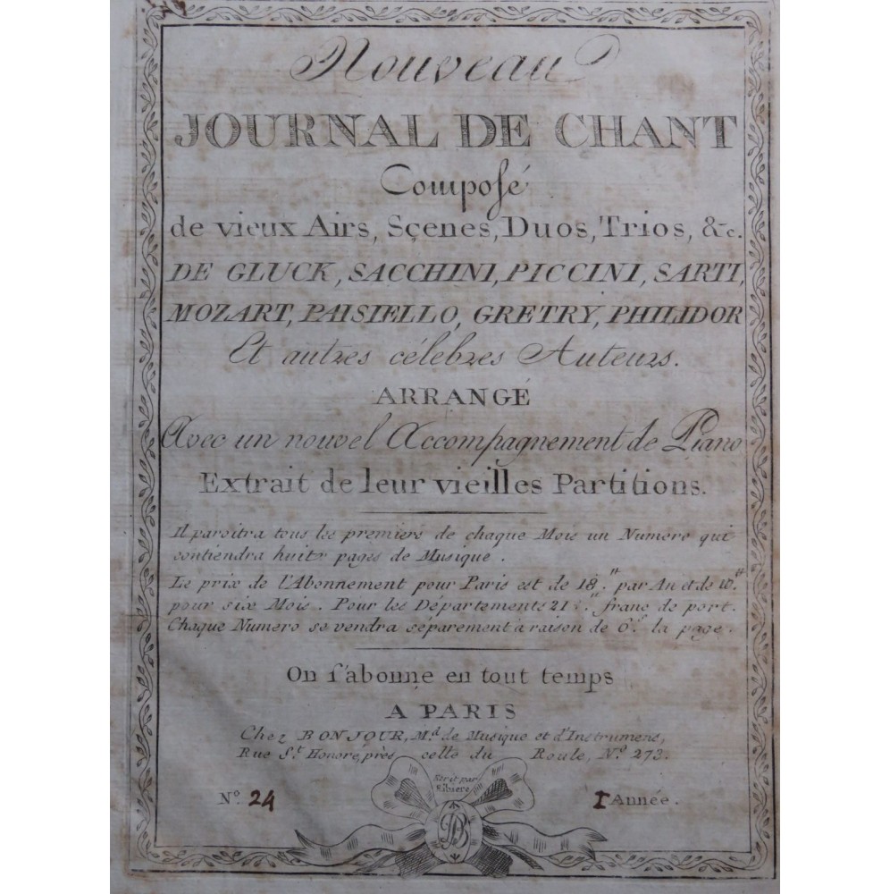 GLUCK C. W. Iphigénie en Aulide Air Chant Piano XVIIIe