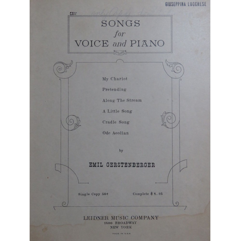 GERSTENBERGER Emil Songs Chant Piano
