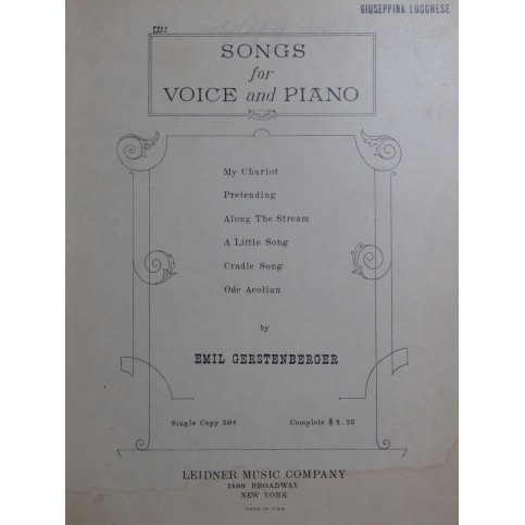 GERSTENBERGER Emil Songs Chant Piano
