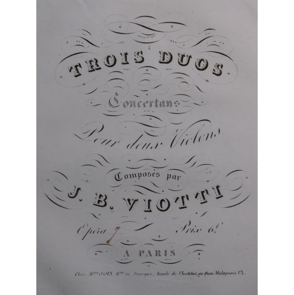 VIOTTI J. B. Trois Duos op 7 pour deux Violons ca1820