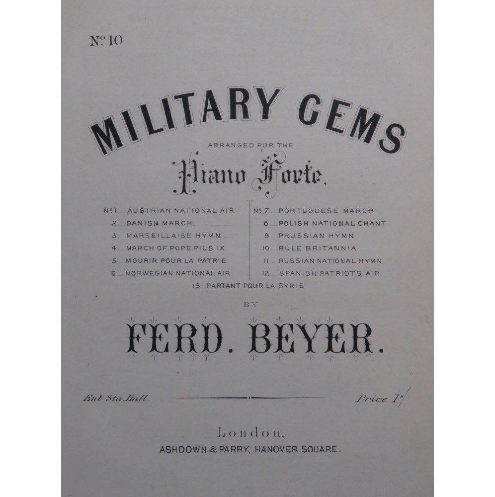 BEYER Ferdinand Rule Britannia Piano ca1880