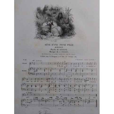 MASSET J. J. Rêve d'une jeune fille Chant Piano ca1830