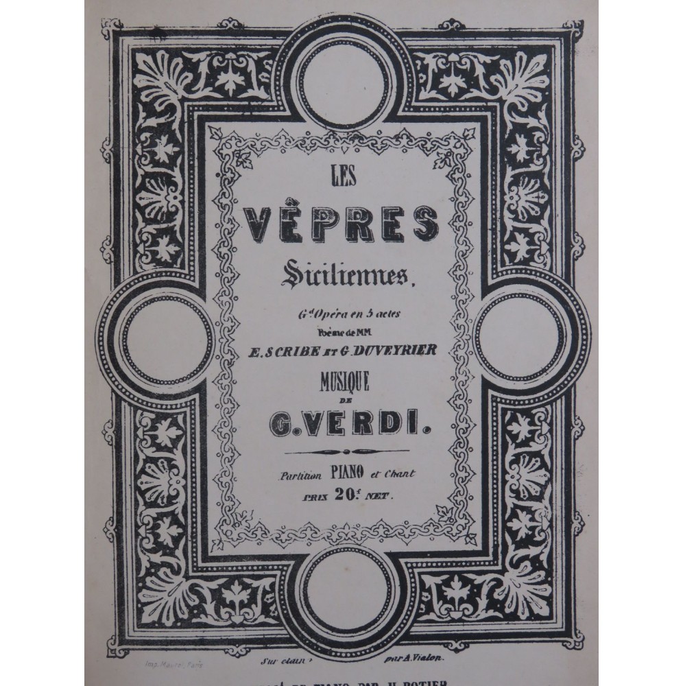 VERDI Giuseppe Les Vepres Siciliennes Opéra Chant Piano XIXe