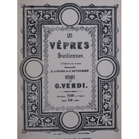 VERDI Giuseppe Les Vepres Siciliennes Opéra Chant Piano XIXe