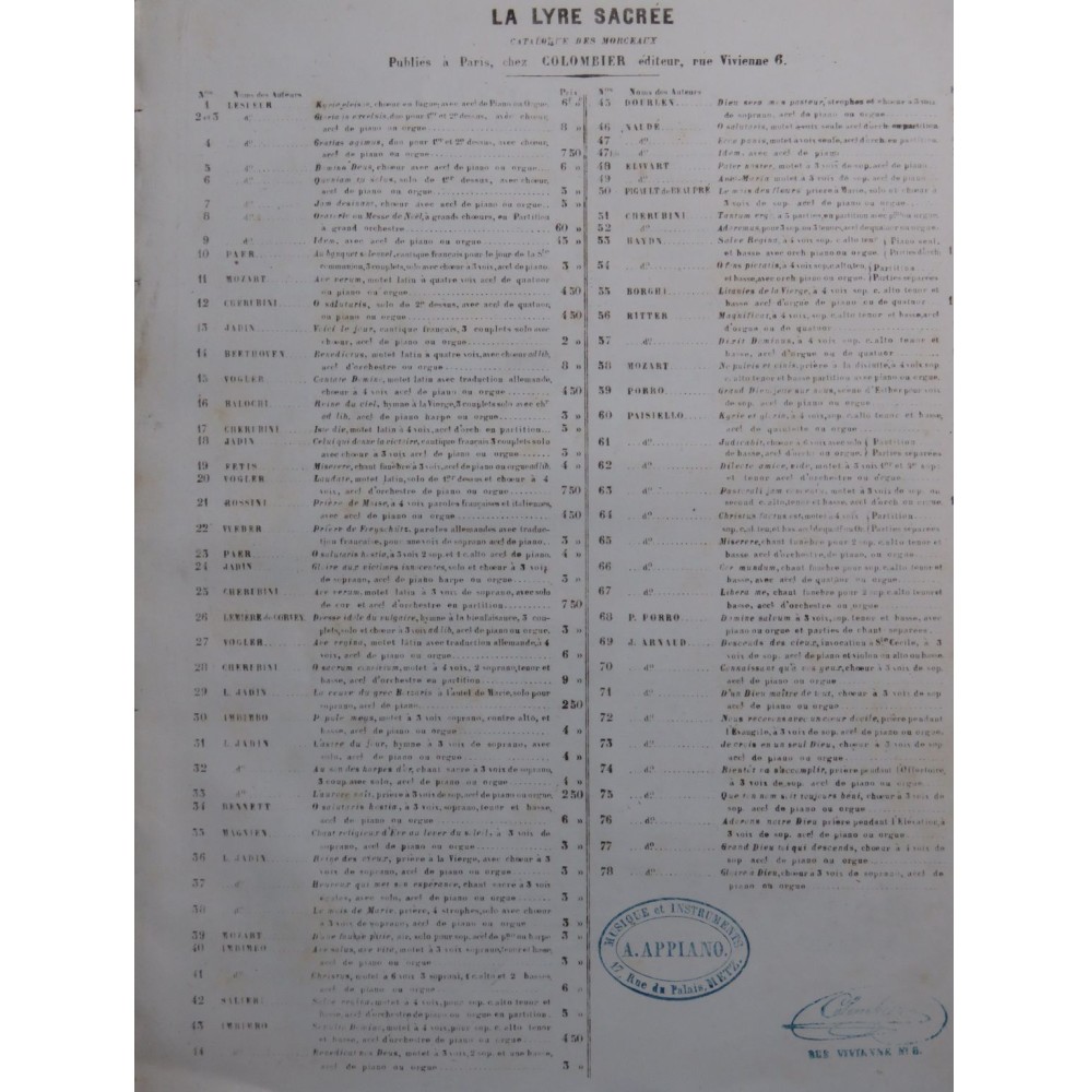 PAER Ferdinand O Salutaris Hostia Chant Piano ou Orgue ca1850