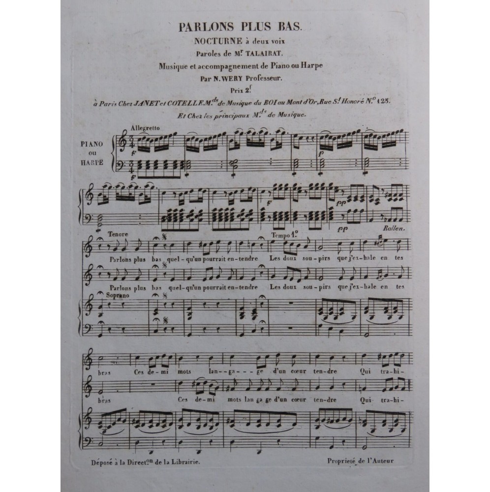 WERY Nicolas-Lambert Parlons plus Bas Chant Piano ou Harpe ca1830