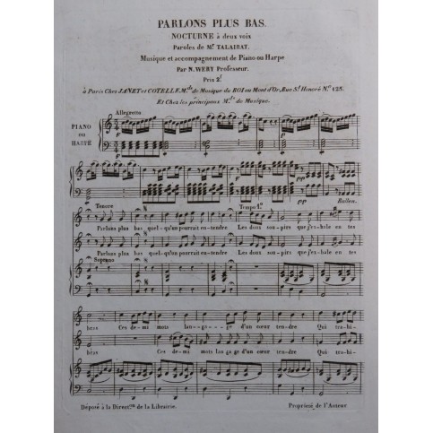 WERY Nicolas-Lambert Parlons plus Bas Chant Piano ou Harpe ca1830
