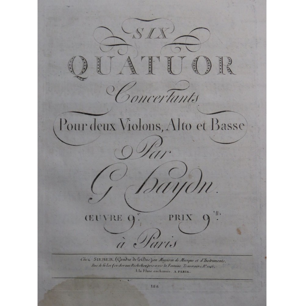 HAYDN Joseph Six Quatuors op 9 2e Violon ca1800