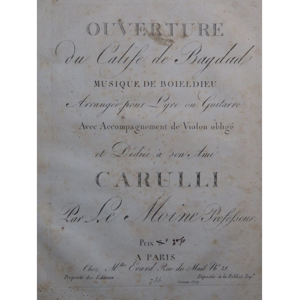 BOIELDIEU Adrien Le Calife de Bagdad Ouverture Guitare Violon ca1815