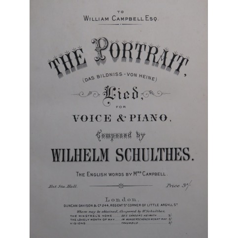 SCHULTHES Wilhelm The Portrait Chant Piano XIXe siècle