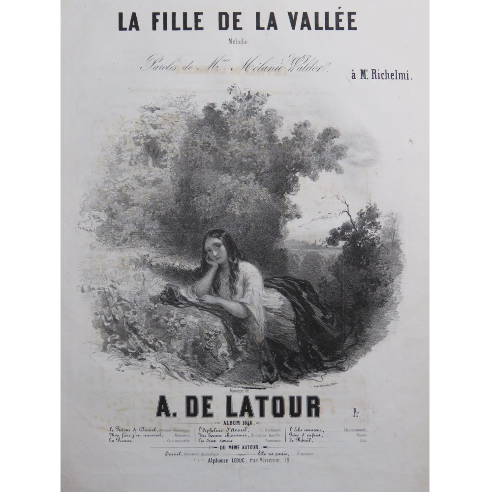 DE LATOUR Aristide La Fille de la Vallée Chant Piano 1846