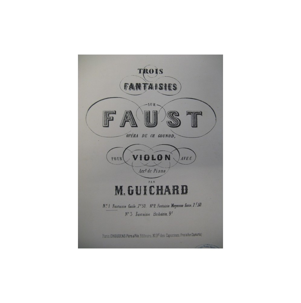 GUICHARD M. Faust Gounod Violon Piano 1870