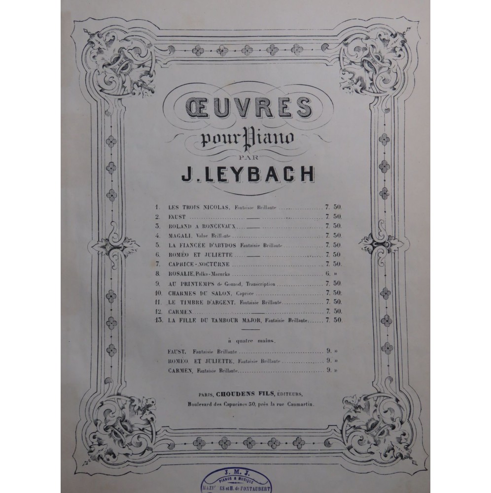 LEYBACH J. Fantaisie sur Carmen de Bizet op 203 Piano