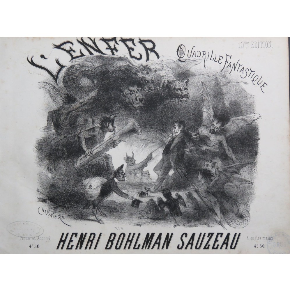 BOHLMAN SAUZEAU Henri L'enfer Quadrille Fantastique Piano ca1850