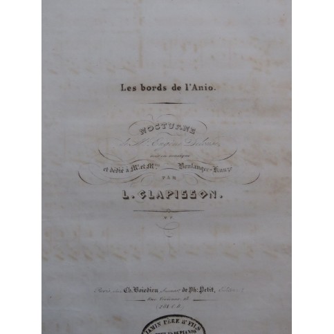CLAPISSON Louis Les Bord de L'Anio Chant Piano ca1830