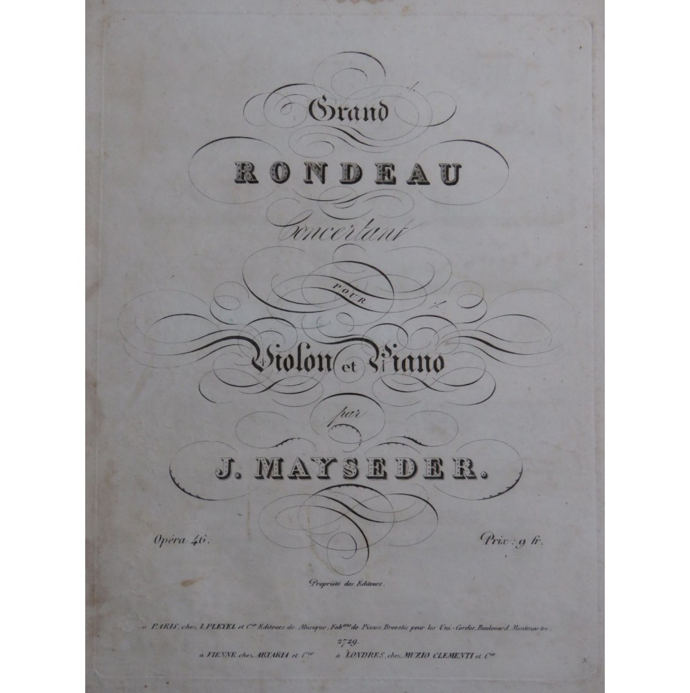 MAYSEDER Joseph Grand Rondeau op 46 Violon 1829