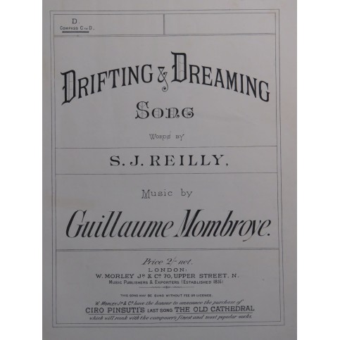 MOMBROYE Guillaume Drifting and Dreaming Chant Piano XIXe siècle