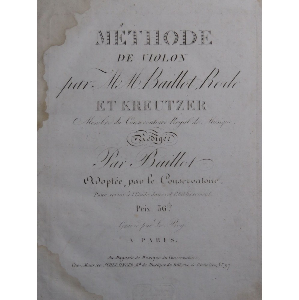 BAILLOT RODE KREUTZER Méthode de Violon ca1820