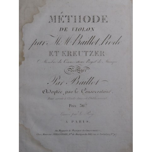 BAILLOT RODE KREUTZER Méthode de Violon ca1820
