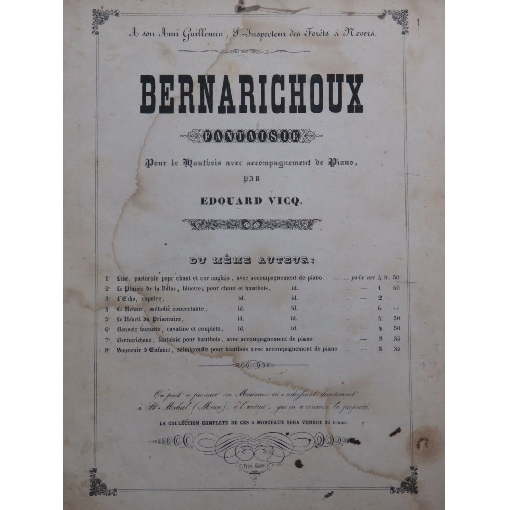 VICQ Edouard Bernarichoux op 7 Piano Hautbois ca1860