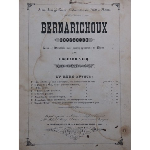 VICQ Edouard Bernarichoux op 7 Piano Hautbois ca1860