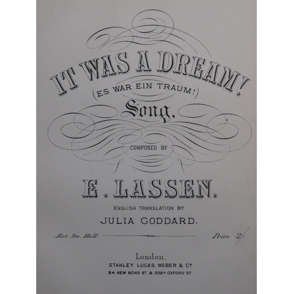 LASSEN Edouard It was a dream ! Chant Piano XIXe