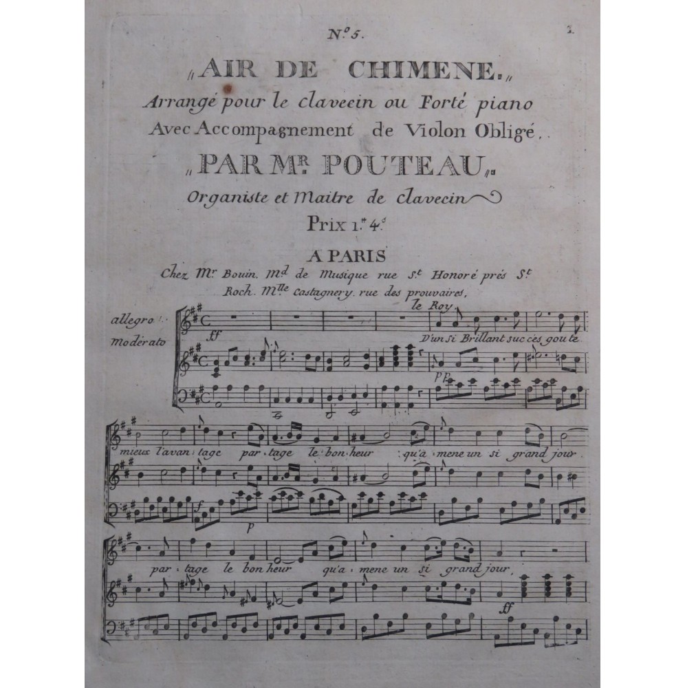 SACCHINI Antonio Air de Chimène Chant Piano ou Clavecin ca1800