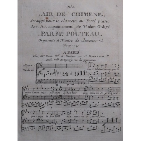 SACCHINI Antonio Air de Chimène Chant Piano ou Clavecin ca1800