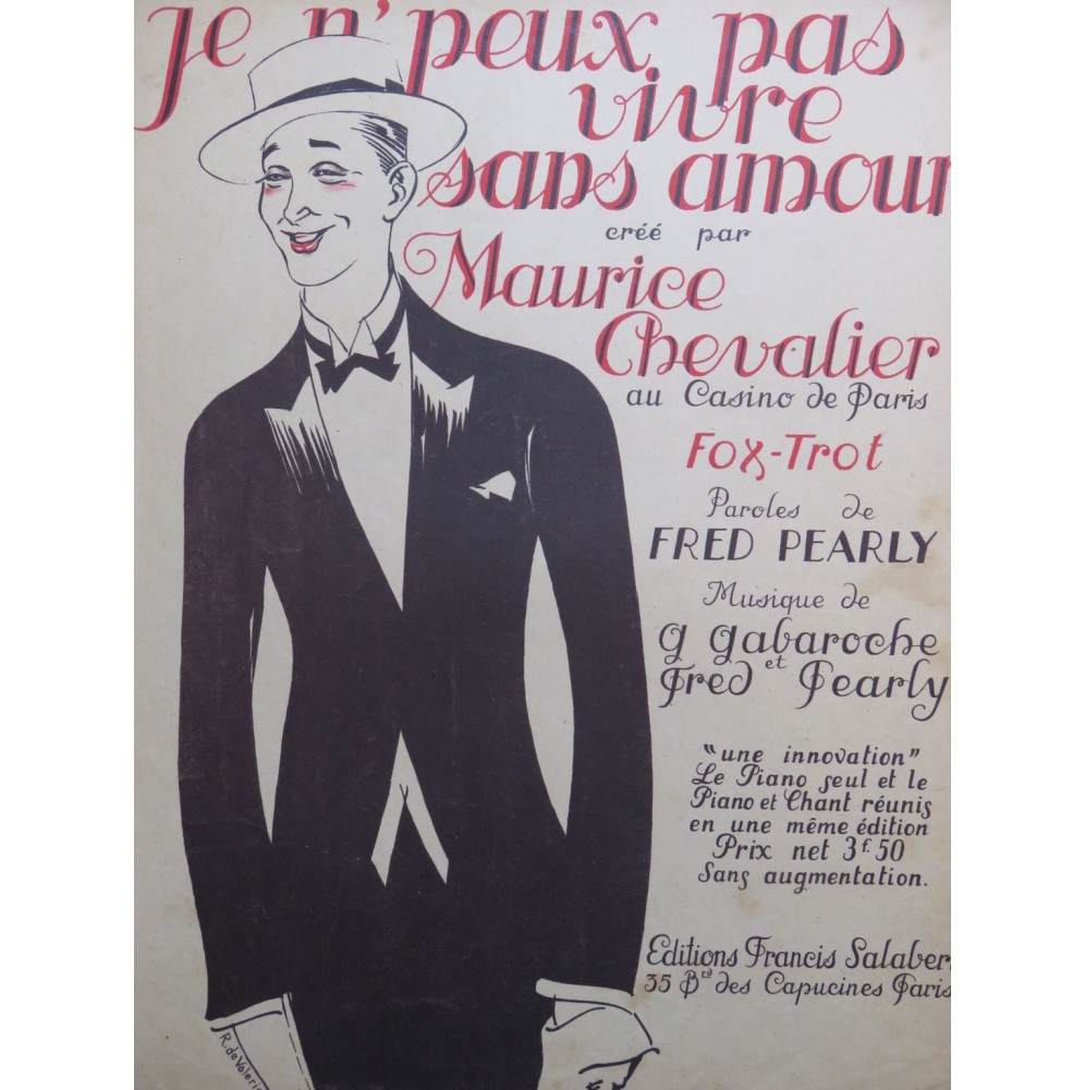 GABAROCHE G. PEARLY Fred Je n'peux pas Vivre sans Amour Chant Piano 1921