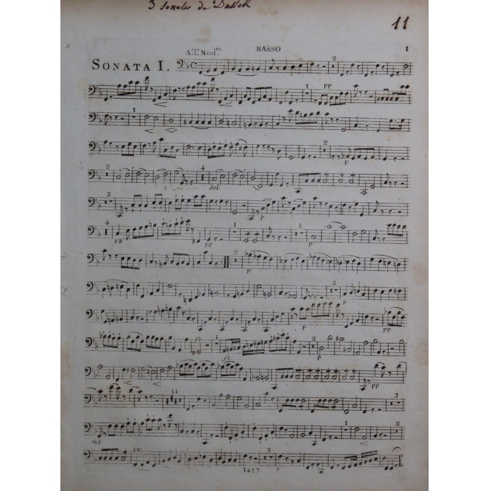 DUSSEK J. L. Trois Sonates op 24 Violoncelle ca1810