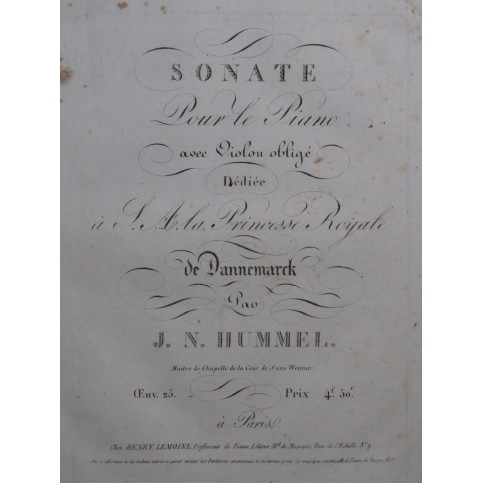 HUMMEL J. N. Sonate op 25 Piano ca1820