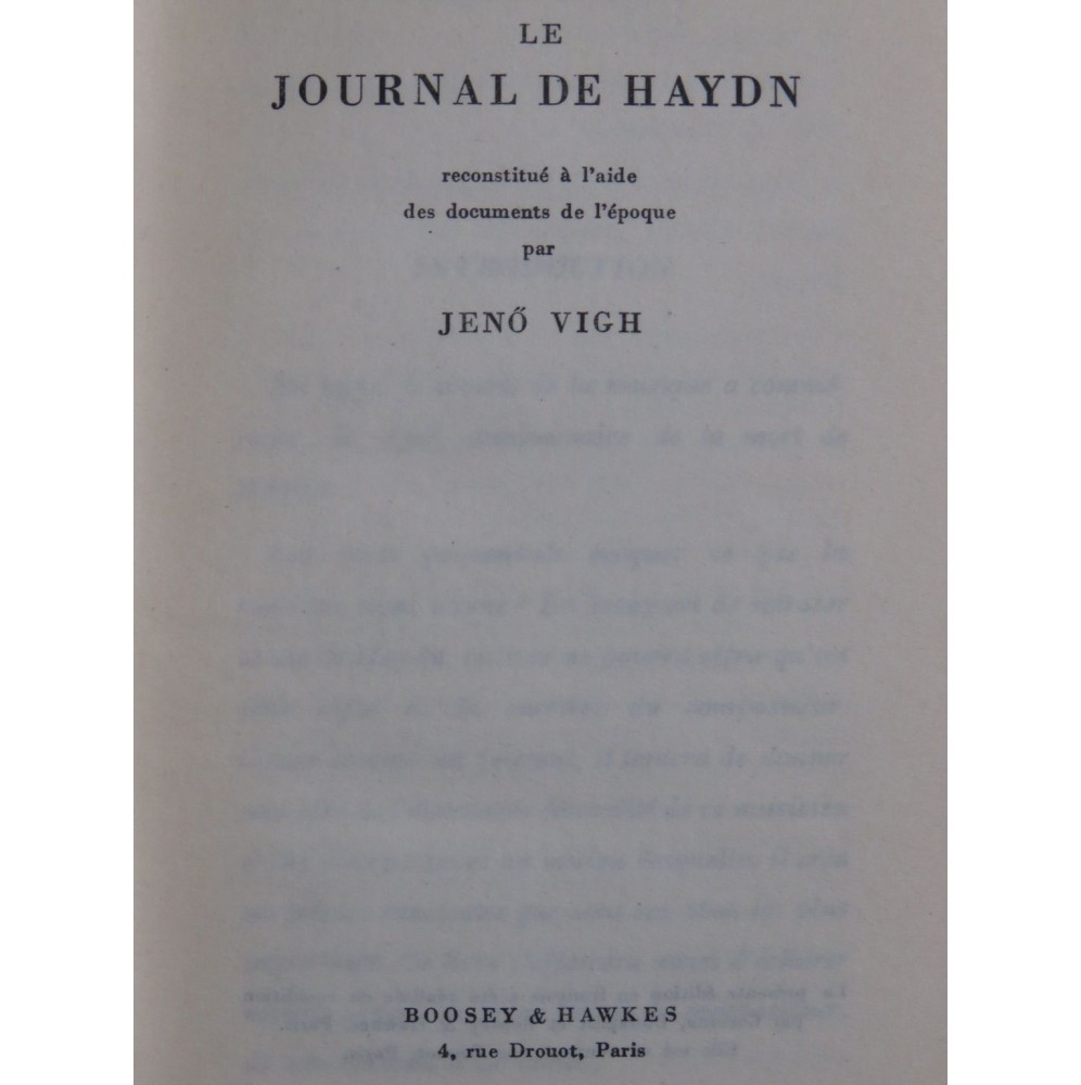 VIGH Jeno Le Journal de Haydn 1961