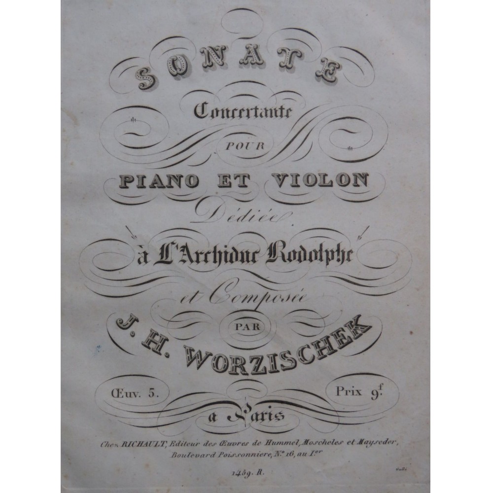 WORZISCHEK Jan Vaclav Sonate Concertante op 5 Piano ca1825