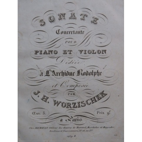 WORZISCHEK Jan Vaclav Sonate Concertante op 5 Piano ca1825