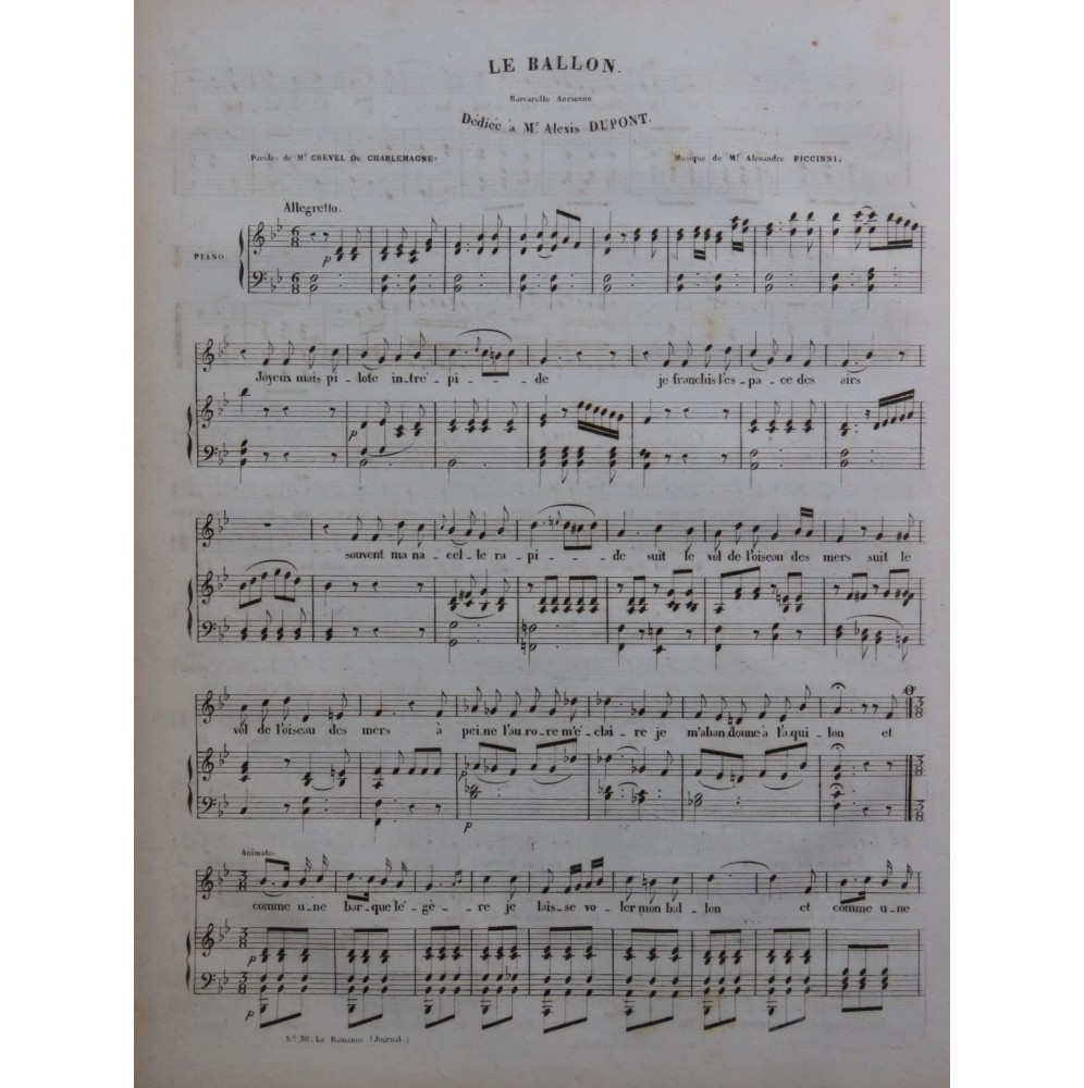 PICCINNI Alexandre Le Ballon Chant Piano ca1830