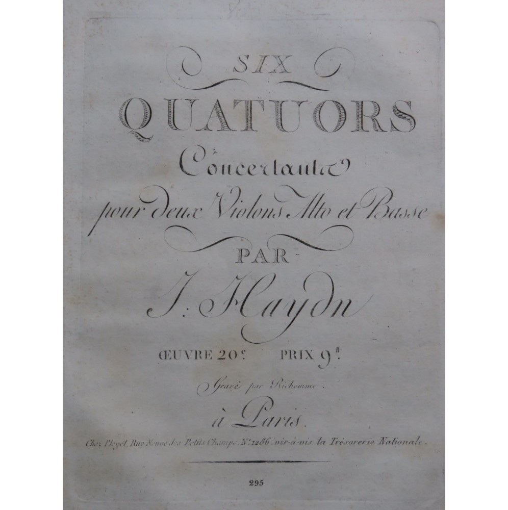 HAYDN Joseph Six Quatuors op 20 Violon Alto ca1803