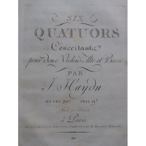 HAYDN Joseph Six Quatuors op 20 Violon Alto ca1803