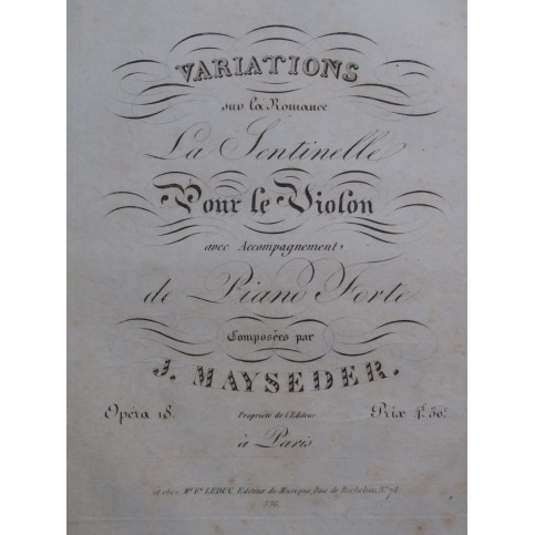 MAYSEDER Joseph Variations La Sentinelle op 18 Violon ca1820