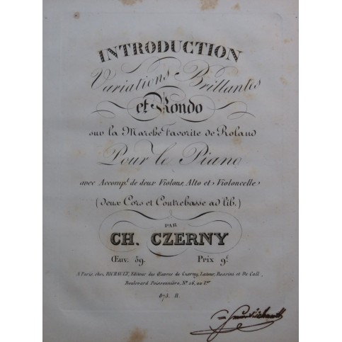 CZERNY Charles Introduction et Variations op 59 Piano ca1825