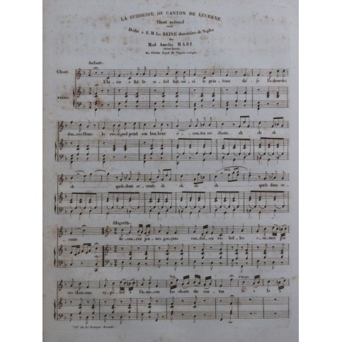 MASI Amelia La Suissesse du Canton de Lucerne Chant Piano ca1840