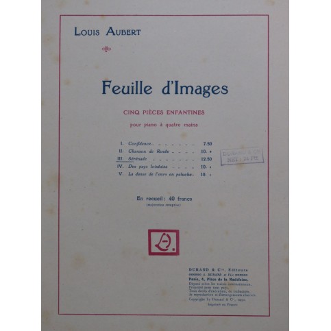 AUBERT Louis Sérénade Piano 4 mains 1930