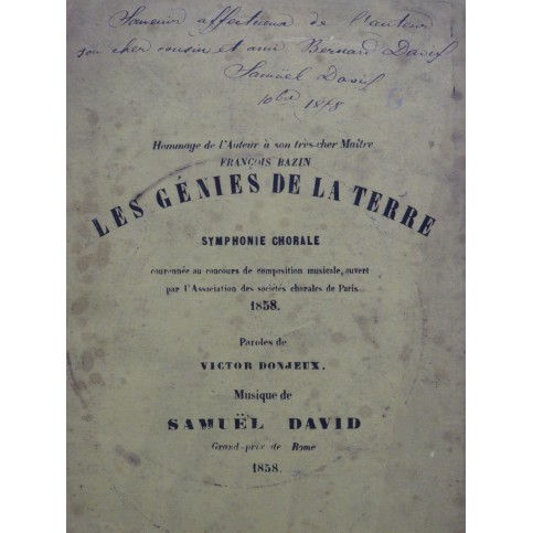 DAVID Samuel Les Génies de la Terre Dédicace Chant 1858