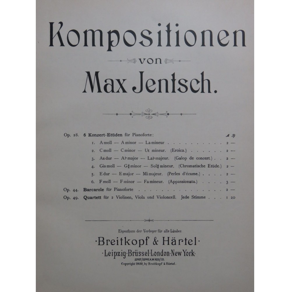 JENTSCH Max Barcarole op 44 Piano 1899