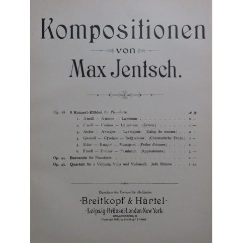 JENTSCH Max Barcarole op 44 Piano 1899