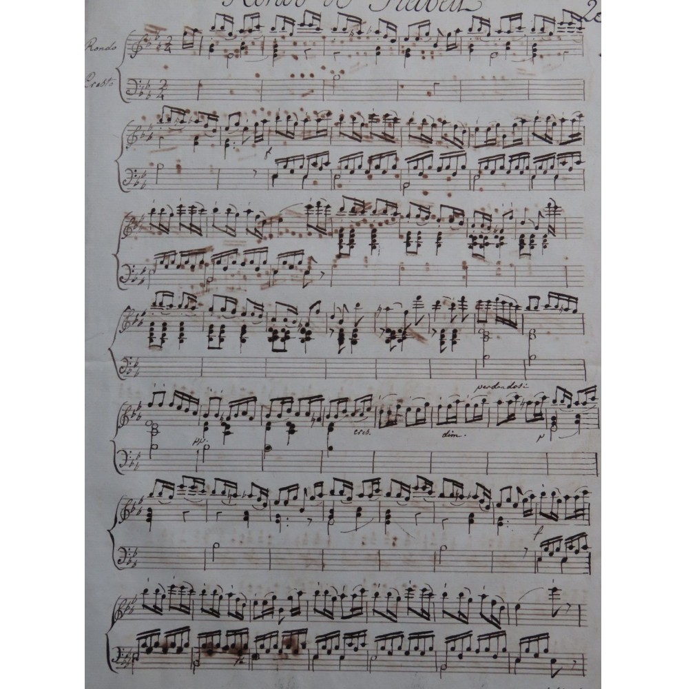 STEIBELT Daniel Rondo en Mi bémol Manuscrit Piano XIXe